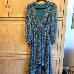 NWT 1.STATE Women's Teal/Black Snake Print High-Low Dress Size XXS